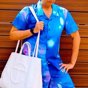 Fashion Nova Men Astro Print Short Sleeve Button Down Shirt In Large